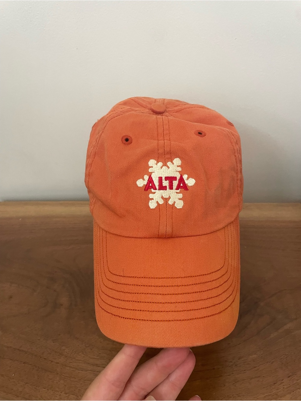 Alta Snowflake Skiing Embroidered Orange Baseball Cap Adjustable 100% cotton